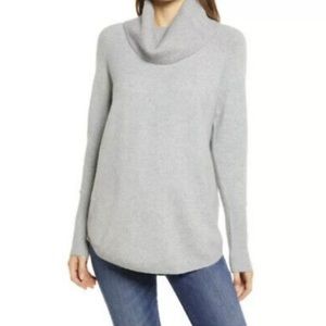 Caslon Heather Gray Cowl Neck Curved Hem Pullover Sweater